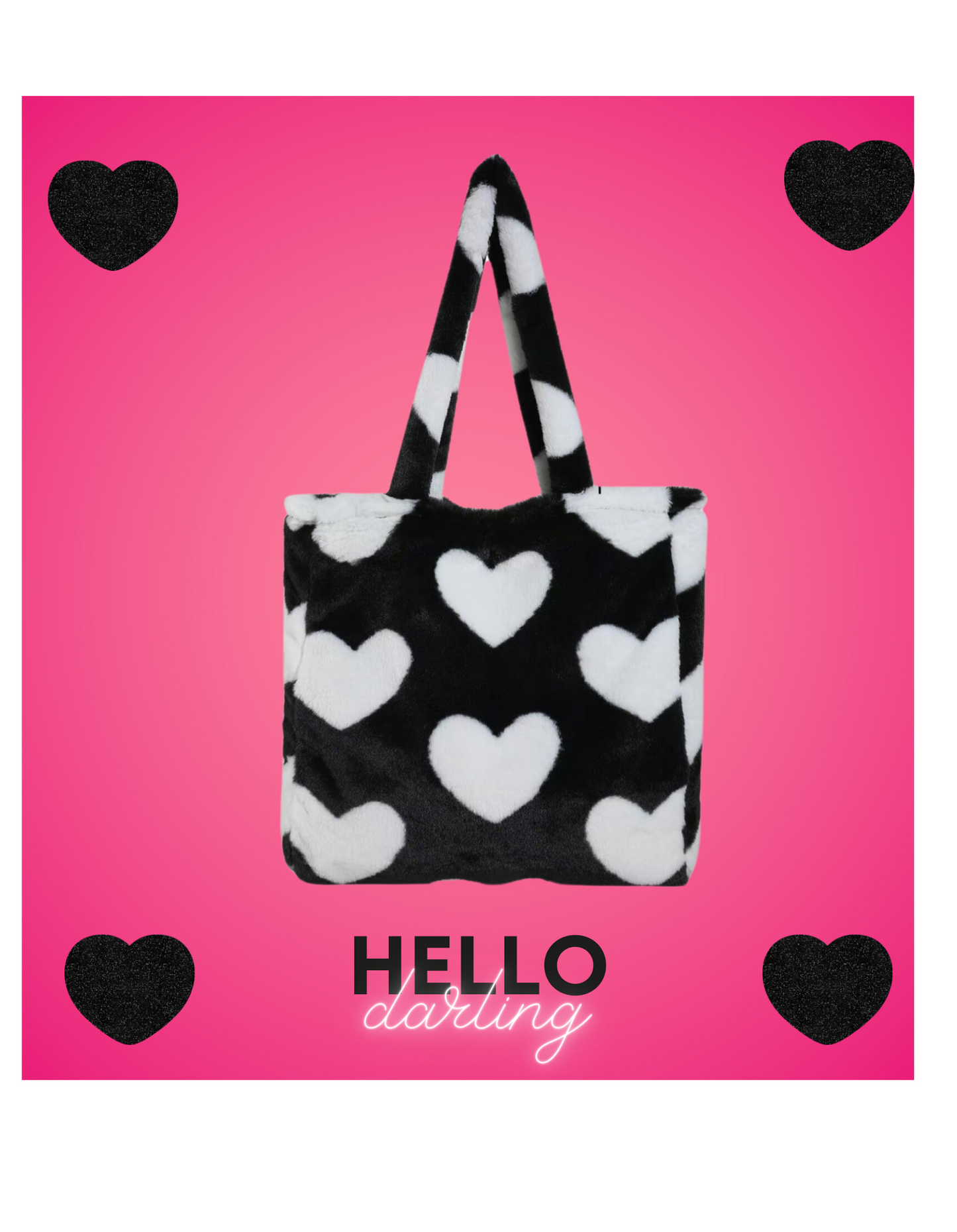 Hello Darling Plush Tote-Black
