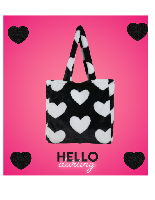 Hello Darling Plush Tote-Black