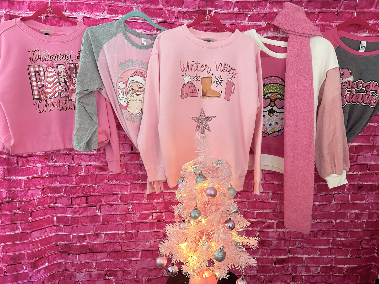 "Winter Vibes" Pink Sweatshirt w/ Stanley Cup & Ugg boots